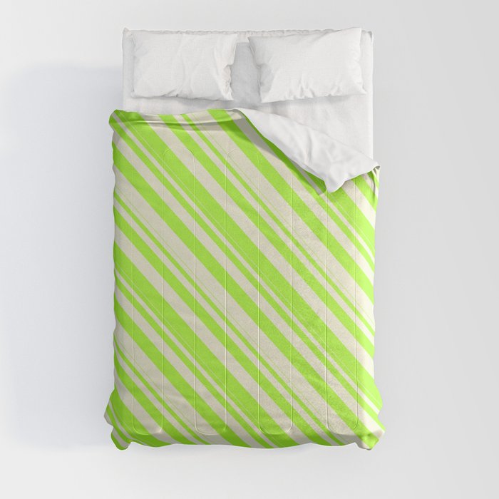 Beige & Light Green Colored Lines Pattern Comforter
