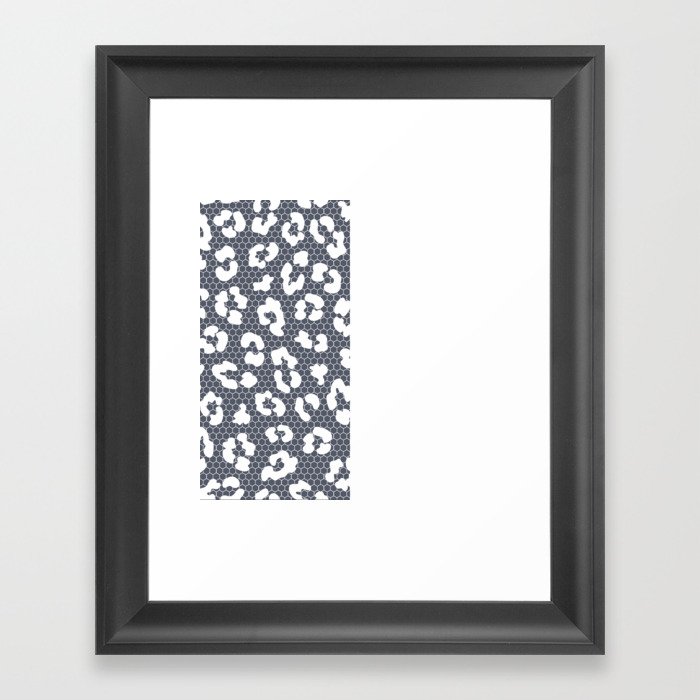 White Leopard Print Lace Vertical Split on Dark Gray Framed Art Print