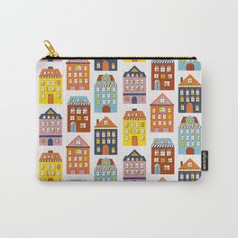 Copenhagen Houses White  Carry-All Pouch | Housepattern, Netherlands, Denmark, Newhouse, Colorfulpattern, Vibrantprint, Graphicdesign, Dutchpattern, Copenhagenprint, Vibrantpattern 