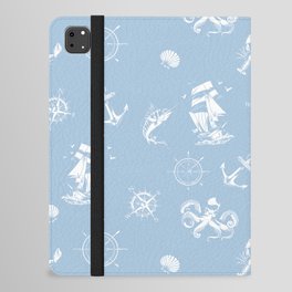 Pale Blue And White Silhouettes Of Vintage Nautical Pattern iPad Folio Case
