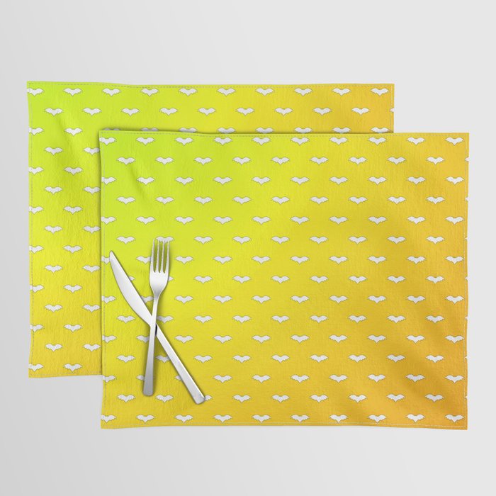 White Tiny Bats Yellow Placemat