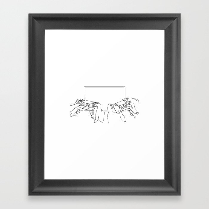 " Gaming Collection " - Hands Holding Gamepads In Front Of Tv Framed Art Print