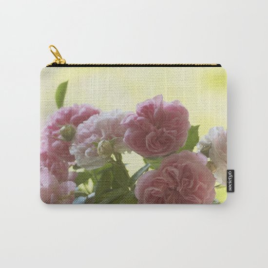 Pink English Roses in a vase- Vintage Rose Stilllife photography Carry-All Pouch