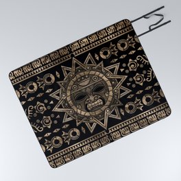 Aztec Sun God Gold and Black Picnic Blanket