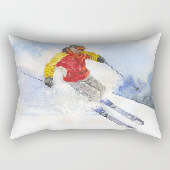 Skier, watercolor paintingon . Rectangular Pillow