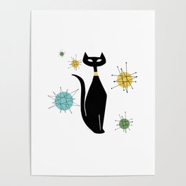 Atomic Black Cat and Five Starbursts Poster