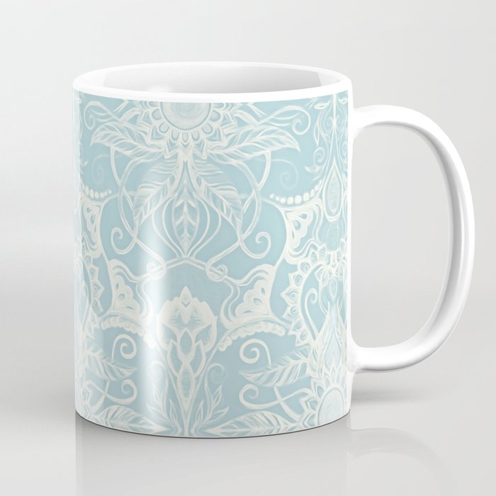 Floral Pattern in Duck Egg Blue & Cream Coffee Mug