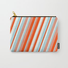 [ Thumbnail: Dark Salmon, Red, Mint Cream, and Powder Blue Colored Lined Pattern Carry-All Pouch ]
