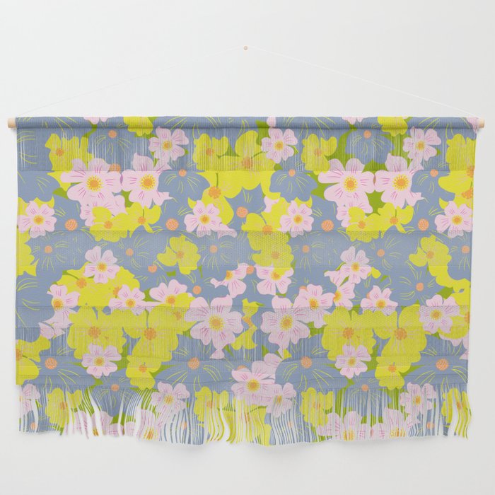 Pastel Spring Flowers On Green Wall Hanging