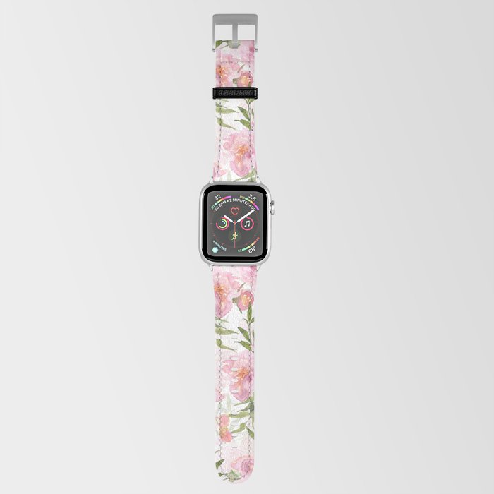 Scandi Pink Hand Drawn Watercolor Spring Flowers  Apple Watch Band
