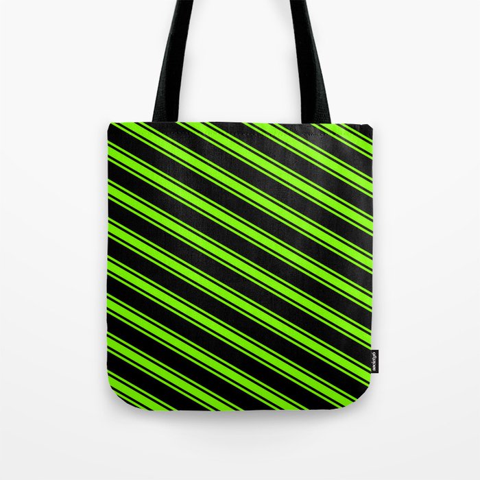 Black & Green Colored Pattern of Stripes Tote Bag