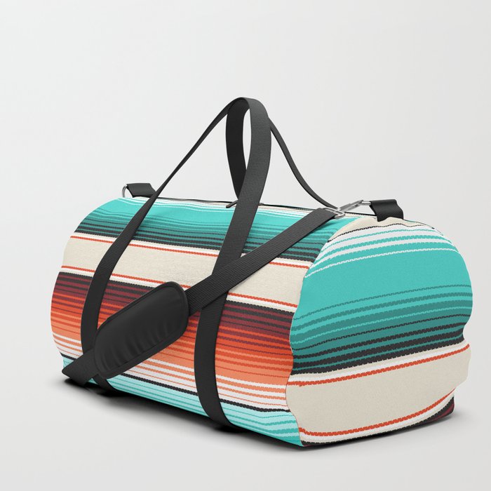 Navajo White Turquoise and Burnt Orange Southwest Serape Blanket