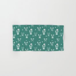 Green Blue and White Hand Drawn Dog Puppy Pattern Hand & Bath Towel