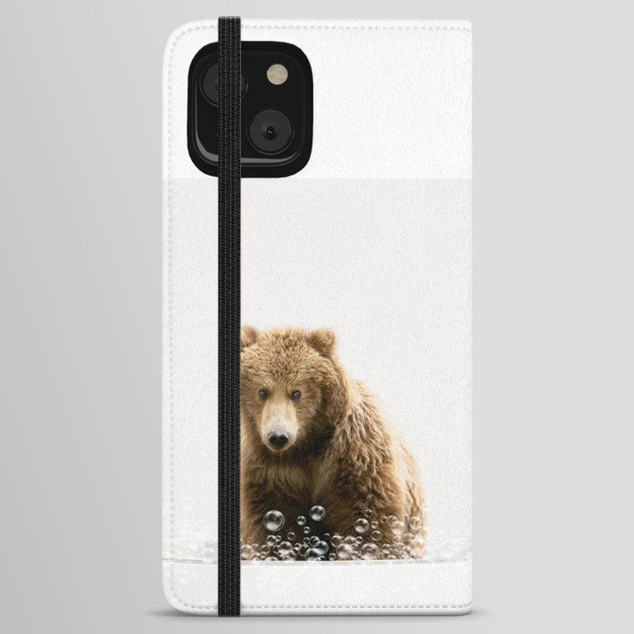 Bear in a Bathtub, Bear Taking a Bath, Bear Bathing, Bathtub Animal Art Print By Synplus iPhone Wallet Case