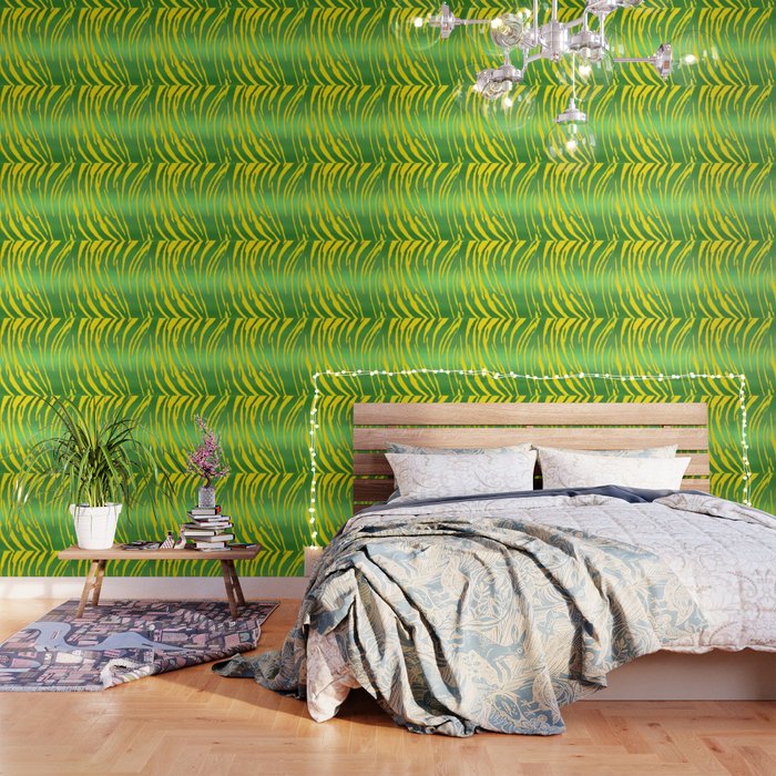 Metallic Tiger Stripes Green Yellow Wallpaper