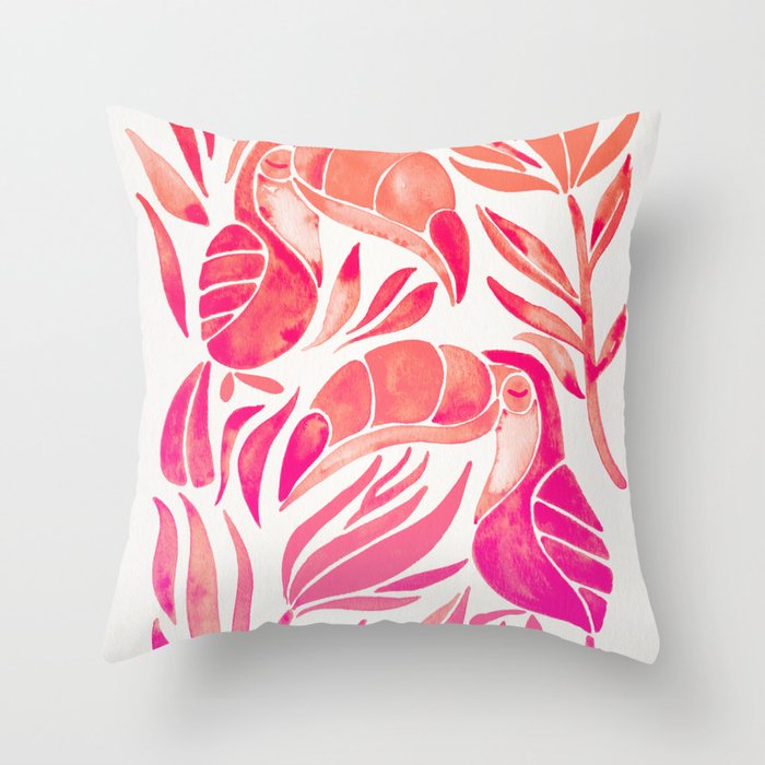 Tropical Toucans – Pink Ombré Palette Throw Pillow