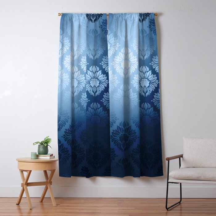 Navy Blue Damask Pattern Blackout Curtain By Mar Canton Society6