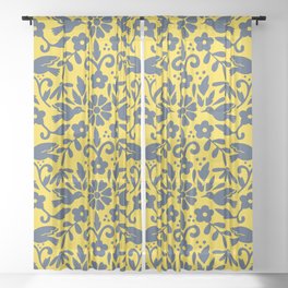 Otomi inspired flowers and birds Sheer Curtain