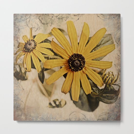 Faux Vintage Flowers Metal Print