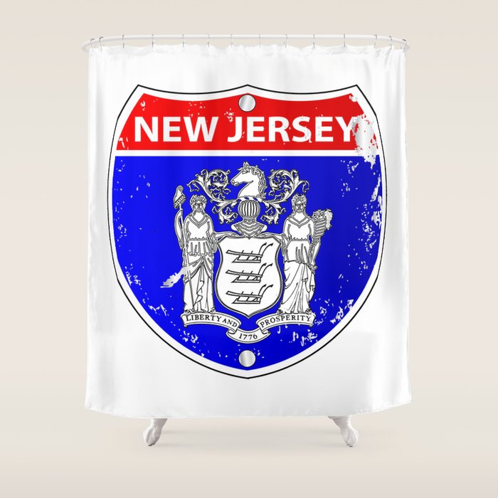 New Jersey Flag Icons As Interstate Sign Shower Curtain By