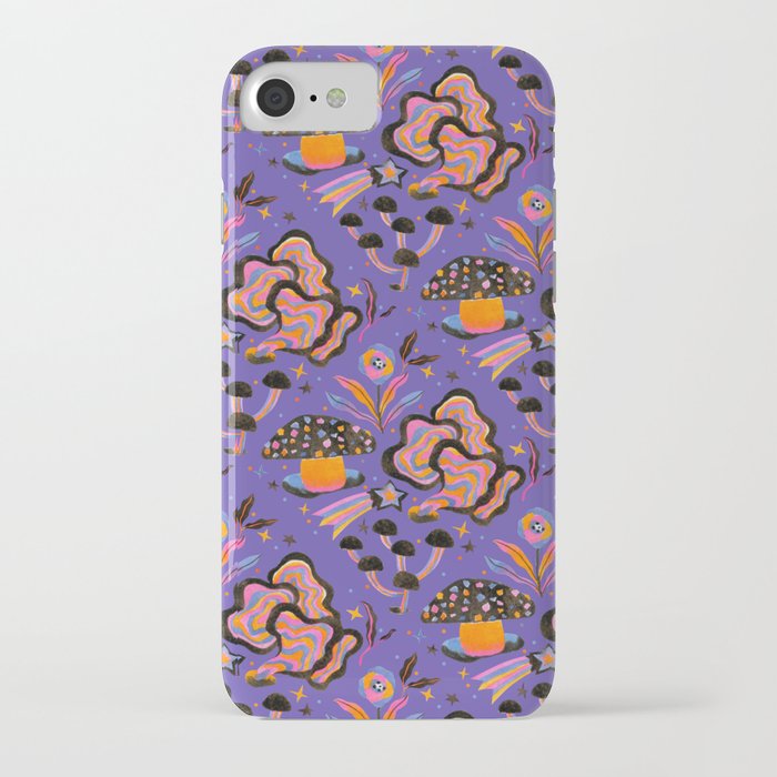 Trippy mushrooms and stars - purple iPhone Case