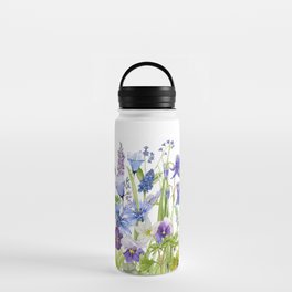 Blue Scandinavian Midsummer Wildflowers Meadow  Water Bottle