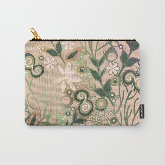 Detailed square of peach and green floral tangle Carry-All Pouch