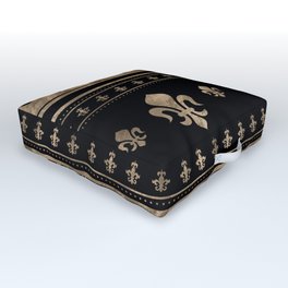 Fleur-de-lis Luxury ornament - black and gold Outdoor Floor Cushion