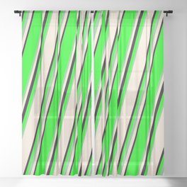 [ Thumbnail: Lime, Dark Sea Green, Beige & Black Colored Lined Pattern Sheer Curtain ]