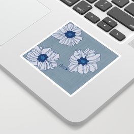 Ice Blue Jumbo Size Flowers on a Linen Background Sticker
