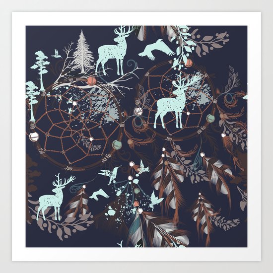 Boho Pattern - deer Art Print