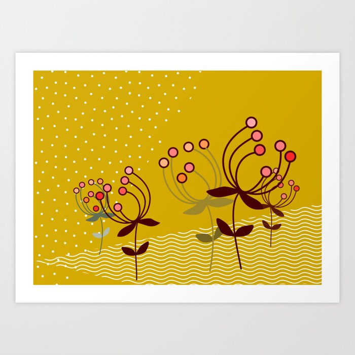 flowers on yellow - Illustration Art Print