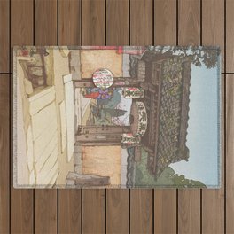 Hiroshi Yoshida, A Little Temple Gate - Vintage Japanese Woodblock Print Art Outdoor Rug