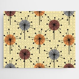 Atomic Era Sputnik Starburst Flowers Yellow Orange Jigsaw Puzzle