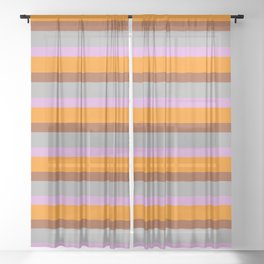 [ Thumbnail: Dark Grey, Plum, Dark Orange, and Sienna Colored Striped/Lined Pattern Sheer Curtain ]
