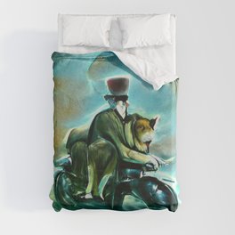 Cat & Dog On A Motorcycle Duvet Cover