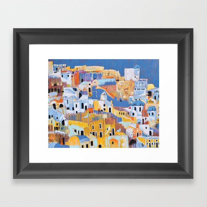 Calm - Santorini, Greece at Night Framed Art Print