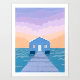 Blue Boat House Art Print