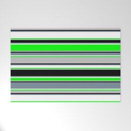 [ Thumbnail: Vibrant Lime, Grey, Black, Light Slate Gray & White Colored Pattern of Stripes Welcome Mat ]
