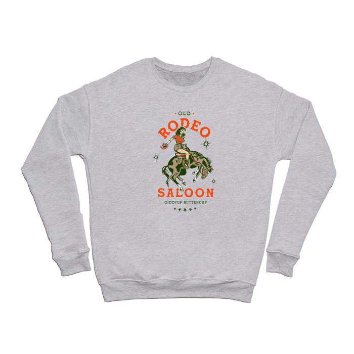 Old Rodeo Saloon Giddy Up Buttercup. Vintage Cowgirl Pinup Art Crewneck Sweatshirt by The Whiskey Ginger Society6