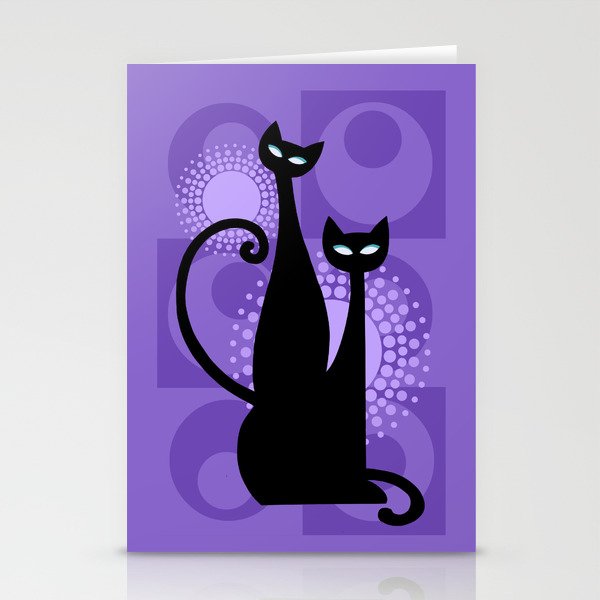 Purple Paradise Atomic Age Black Kitschy Cats Stationery Cards