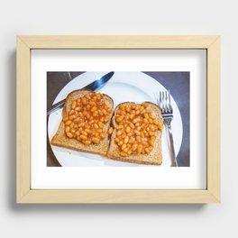 Baked beans on toast on white plate Recessed Framed Print