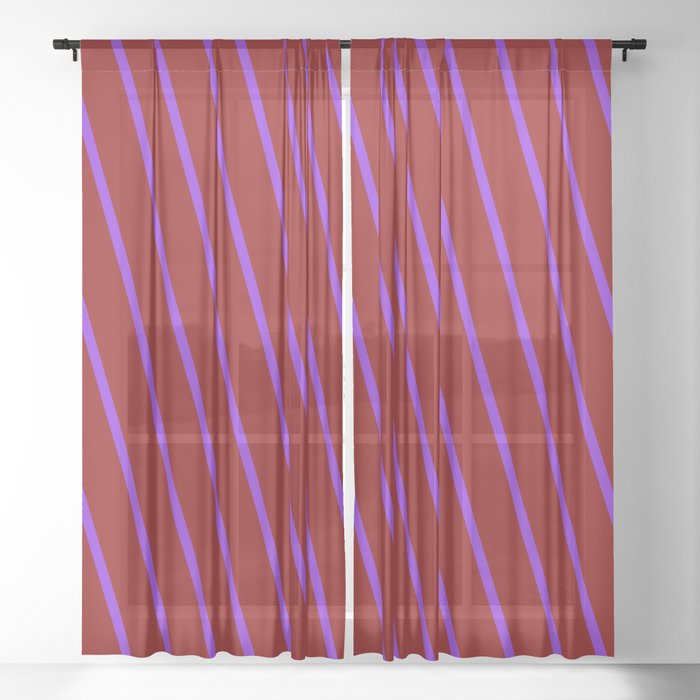 Dark Red & Purple Colored Lines/Stripes Pattern Sheer Curtain