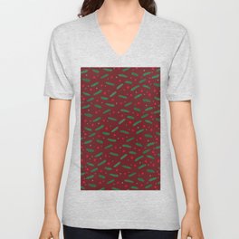 Christmas branches and stars - red V Neck T Shirt