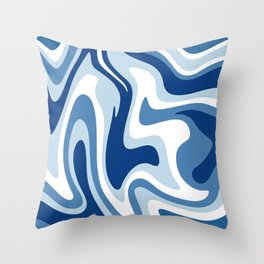 Mid Century Modern Liquid Abstract // Denim Blue and White Ocean Waves Throw Pillow