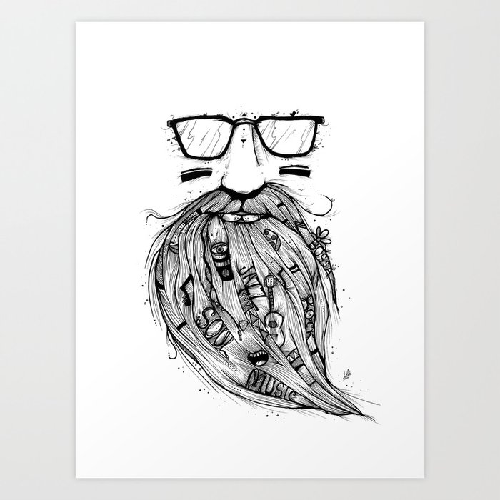 Beard me some music black white art print Beard me some music black white art print