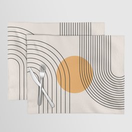 Geometric Lines in Black and Beige 24 (Rainbow and Sun Abstraction) Placemat