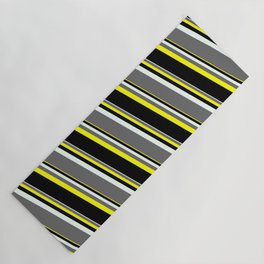 [ Thumbnail: Mint Cream, Dim Gray, Yellow, and Black Colored Stripes Pattern Yoga Mat ]