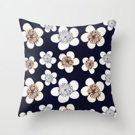 Japanese Kamon Collection Navy Blue Flower Pattern Throw Pillow