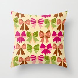 Vintage Cute Bows Pattern - Pink & Green Throw Pillow